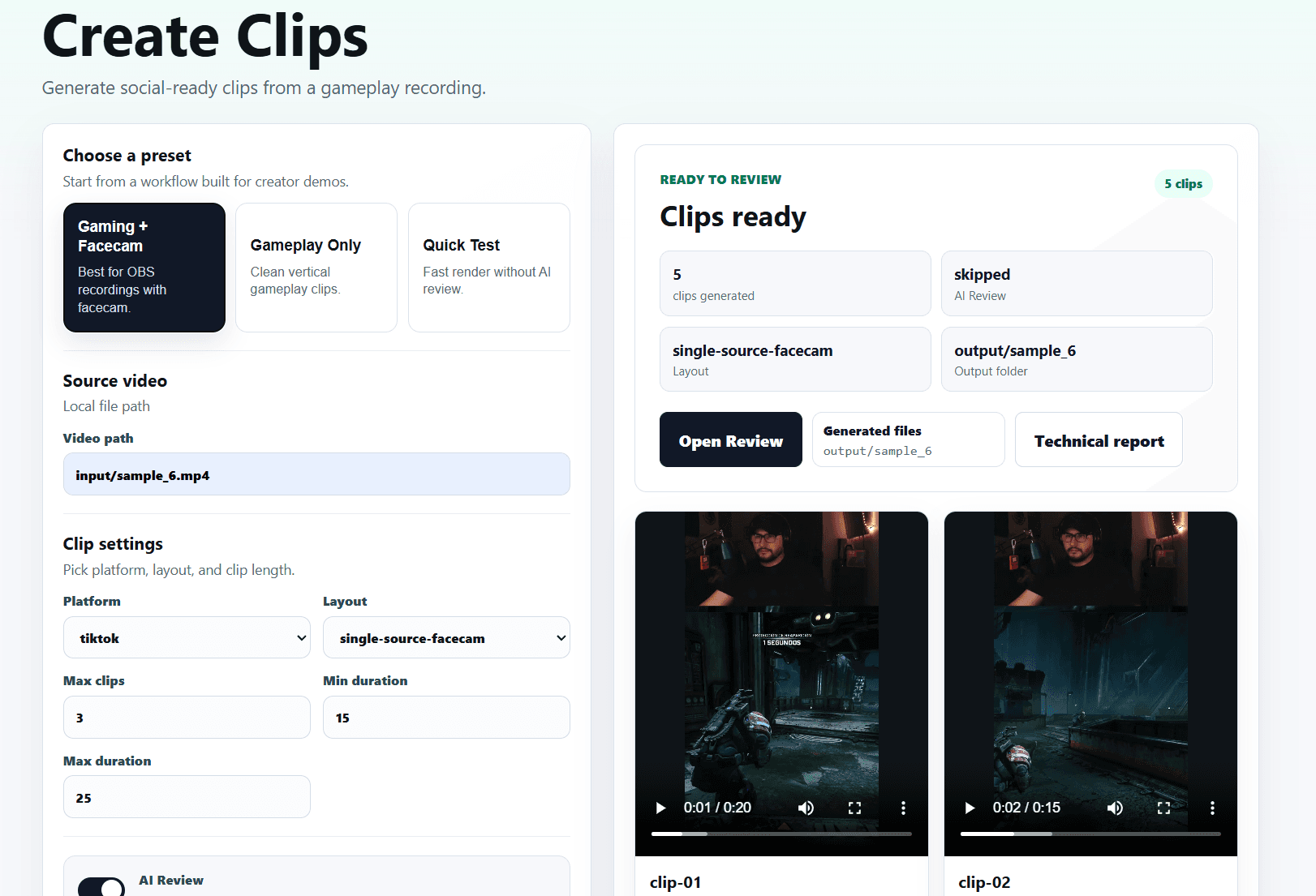 Switchview Clip review interface preview